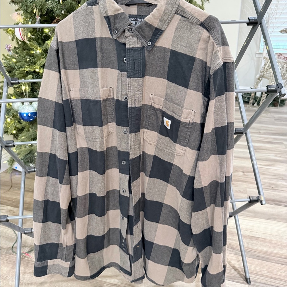 Carhartt Men's Casual Black and Tan Checkered Shirt